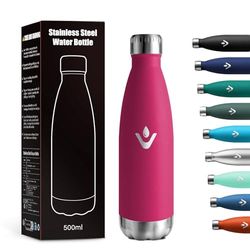 Borraccia Termica 500ml, Borraccia Riutilizzabile, Bottiglia Acqua in Acciaio Inox, senza BPA, Antigoccia, Isolamento Doppia Parete per Scuola, Bambini, Ufficio, Sport, Palestra, Campeggio e Viaggi