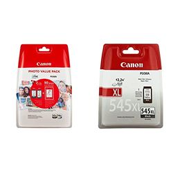 Canon PG-545XL/CL-546XL Cartouche Noire + Couleur XL + Pack de 50 feuilles papier photo PP-201 10x15cm (Emballage plastique sécurisé) & Cartouche PG 545XL Noir XL (Emballage sécurisé)