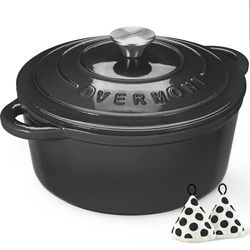 Overmont Enameled Cast Iron Dutch Oven – 5,5 QT Pot with Lid Cookbook & Cotton Potholders – Heavy-Duty Cookware for Braising, Stews, Roasting, Bread Baking Graphite Gray