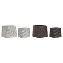 DKD Home Decor Set de Pots Marron Ciment Blanc (11,5 x 11,5 x 10,5 cm) (2 pièces) (15 x 15 x 13 cm)
