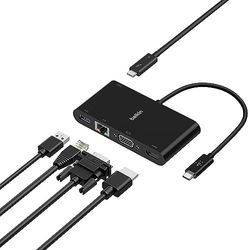 USB-C Multimedia + Charge Adapter (GBE, HDMI, VGA, USB-A), BLK (100W PD)