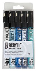 Pébéo 201213 Acrylic Set of 5 Markers Round Tip 1.2 Mm Caribbean Blue/Cyan/White/Light Blue/Dark Blue