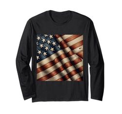 Bandera americana patrón de grano de madera bandera estadounidense patriótica Manga Larga