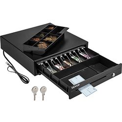 VEVOR Cassetto per Registratore di Cassa, Cassetto Portasoldi Apertura Automatico con 3 Metodi di Sblocco, Cassetta Portavalori con 5 Scomparti per Banconote e 8 per Monete, 41 x 42 x 10 cm (Nero)