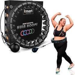 K-MART Smart Hula Ring Hoops, Hoela-cirkel 24 afneembare fitnessring met 360 graden automatische rotatie, massage (zwart antraciet)