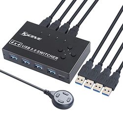 KCEVE USB 3.0 Switch Selector - 4 Computer Sharing 4 Devices KVM Switcher Box for Printer, Scanner, Mouse, Keyboard - Compatible With Mac/Windows/Linux - 4 Pack Cables Included