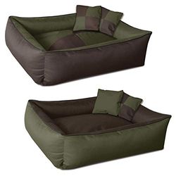 BedDog® hondenmand MAX QUATTRO 4in1, vierkant hondenkussen, grote hondenbed, hondensofa, met afneembare hoez, wasbaar, XXL, bruin/groen