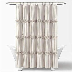 Lush Decor, Tenda da doccia neutra Darla con motivo floreale increspato, stile rustico, 72 x 72 cm