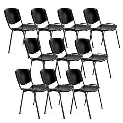 Krzesło biurowe bez kółek, plastikowe krzesło do zarządzania z metalową konstrukcją, krzesło do poczekalni, recepcja, spotkania, konferencje itp. – Biuro (10 krzeseł, czarne)