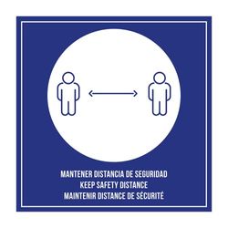 Placa Autoadhesiva "Mantener Distancia De Seguridad" 12X12 Cm Azul Metacrilato