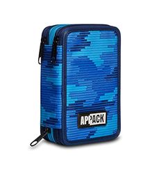 Appack Funda Con 3 Cremalleras, Azul, Completa Con Lápices, Marcadores, para Uso Escolar Y De Ocio