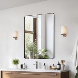 VEVOR Specchio per Trucco da Parete, Spessore 3,81 mm Specchio con Cornice 915 x 610 mm Lega di Alluminio e Pellicola Antideflagrante, Specchio Antigraffio con Staffa a Forma di Z, per Camera da Letto