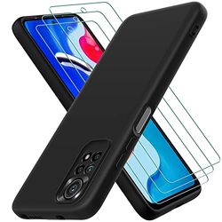 Oureidoo Beschermhoes voor Xiaomi Redmi Note 11 4G / 11S 4G, met 3 displaybeschermfolies van gehard glas, zachte binnenlaag, dun, zacht, siliconen, schokbestendig, TPU, telefoonhoes, zwart