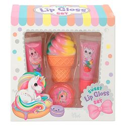 Depesche 12208 Ylvi Set for Children in Candy Shop Design with 2 Tubes, Lip Gloss Tin and Ice Cream Cone Shape, Multicoloured
