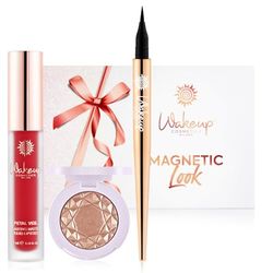 Wakeup Cosmetics - MAGNETIC LOOK - 1 długa żywotna szminka w płynie, bez transferu (05 ROYAL RED) + 1 wodoodporny eyeliner (01 BLACK) + 1 Metalowe wykończenie cieni do powiek lub satynowe (08