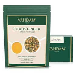 VAHDAM, Tisane Zenzero e Agrumi (50 Tazze, 100g) Zenzero, Citronella, Scorza d'Arancia e Menta | Tè alle erbe | Infusi e Tisane con Te in Foglie | Sottovuoto