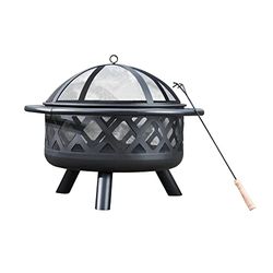 Teamson Home Braséro de Jardin à Bois Chauffage extérieur Acier Foyer Rond 75cm avec Couvercle de Protection et tisonnier Noir CU296