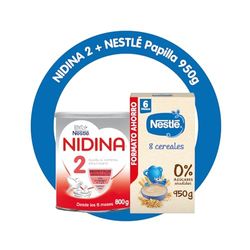 NIDINA - Mega Pack Leche de continuación en polvo Nidina 2 800g + Papilla Nestlé para bebés 8 cereales 950g