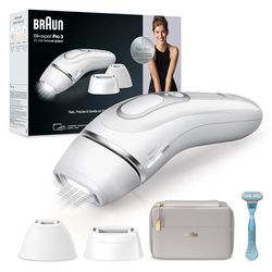 Braun Silk·expert Pro 3 PL3221 - IPL Dernière Génération, Épilateur Lumière Pulsée, Épilation Semi-Définitive À La Maison, Blanc/Argent, Avec Pochette, Tête Large, Tête De Précision Et Rasoir Venus