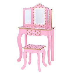 Teamson Kids Speelgoedkaptafel| Gisele Imitatie Kaptafel Spiegel LED Roze en Goud met verlichting TD-11670LL