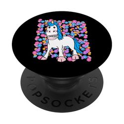 Retro Niño Unicornio Caballo Caballo 80 Flores Flor PopSockets PopGrip Adhesivo