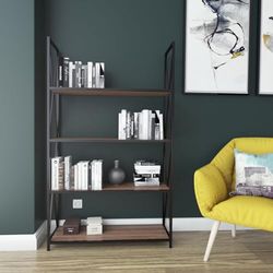 Hanah Home Moderne industriële boekenplank, walnoot & zwart, 94 x 33 x 150 cm, 100% melamine gecoat particle board, 18 mm dik, stevig metalen frame, stijlvolle opbergoplossing