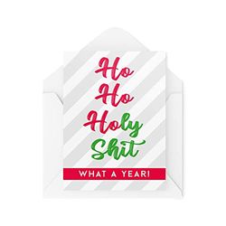Grappige kerstkaart - Ho Ho Holy Shit Adult Humor - Grappenkaarten voor Kerstmis - Geheime Kerstman Werk Wenskaart Banter Nieuwigheid - CBH12