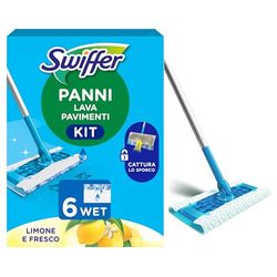 Swiffer Wet Lavapavimenti Kit, 1 Scopa e 6 Panni Umidi, Limone, Maxi Formato, Lava Pavimenti, Pulizia Igienica Profonda, Rimuove Sporco e Batteri, Per Tutti I Tipi di Pavimenti