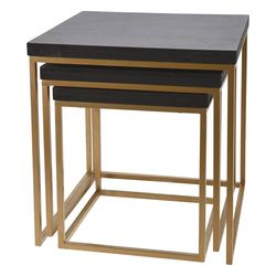WELL HOME MOBILIARIO & DECORACIÓN Well Home Set di 3 tavolini in Legno e Metallo Nero, 40x40x42 cm
