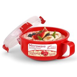 Sistema ciotola da colazione per microonde | Contenitore rotondo con coperchio | 850 ml | Senza BPA | Rosso /Trasparente | 1 pezzo