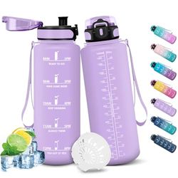 HoneyHolly Drinkfles, 1,5 liter, sportfles, lekvrij, motiverende sportfles, met filter, voor fitness, fietsen, school, kantoor