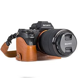 MegaGear MG1125 Finished Leather semi-housing and Battery Strap for Sony Alpha A7S II/A7R II/A7 II Camera - Light Brown