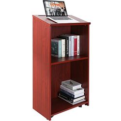 VEVOR 119,4 cm hostesshouder met 4 rolwielen, kerkstoel met opbergplanken, schuine bureaustandaard en podiums voor kerk, kantoor, school, thuis, bruin