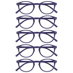 OPULIZE Zen Gafas de Lectura Pack de 5 Montura Redonda Morada Mate Satinada Bisagras con Muelle Resistente a los Arañazos Unisex RRRRR24-5 +2.50