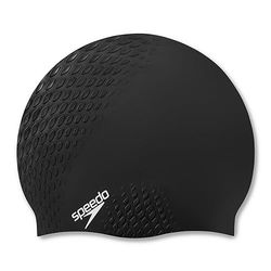 Speedo Unisex Bubble Active+ Swimming Cap | Textured Design, Black, One Size