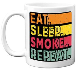 Birthday Mug Gifts for Men Women Him Her - Eat, Sleep, Smoke, Repeat - Funny Happy Birthday Present Gift for Smoker Weed Lovers, 11oz Ceramic Dishwasher Safe Premium Mugs