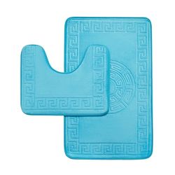 GC GAVENO CAVAILIA Memory Foam Bath Mat Non Slip - Extra Soft Highly Water Absorbent Bathroom Mat Sets 2 Piece - Greek Toilet Rug (50 x 80 cm) & Pedestal Set (50 x 40 cm) - Washable - Aqua