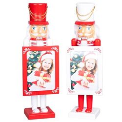 SHATCHI 38cm Red/White Wooden Christmas Nutcrackers Personalise Photo Frame - 2pcs Set - Soldiers King Puppet Figurines Xmas Home Decoration Ornament