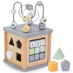 mamabrum Cubo Educativo Montessori - Juguete Bebe de Madera con Laberinto y Clasificador de Formas, Juguetes Niños para Motricidad, Colores y Animales - 15,5cm