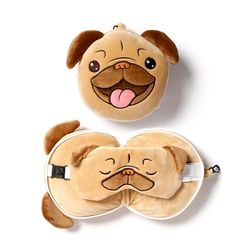 Puckator Coussin Voyage Relaxeazzz Peluché 2-en-1 Mopps - Chien Carlin, Unique