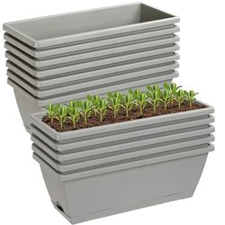 Lysjtsr Lot de 12 jardinières rectangulaires en Plastique avec Trous de Drainage et Plateaux pour intérieur et extérieur, terrasse, Jardin, décoration d'intérieur, Porche, Cour (Gris)