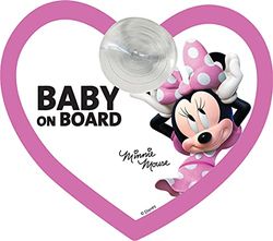 Letrero de seguridad para coche con texto «Niño a bordo» con diseño de Minnie Mouse y Mickey Mouse de Disney con ventosa