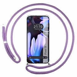 Tumundosmartphone Clear Case for Google Pixel 9 5G with Purple Cord, Gel