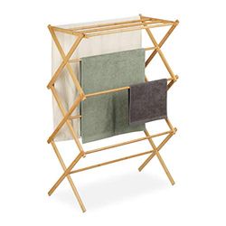 Relaxdays Bamboo Foldable Drying Rack, Towel Holder, HWD: 106 x 74 x 36 cm, 11 Bars on 6 Levels, Clothes Stand, Natural
