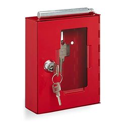 Relaxdays Boîte pour clés d’Urgence, avec vitre de Verre et Marteau, verrouillable, en métal, Petit boîtier, Rouge