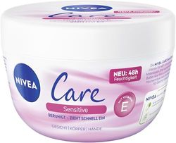 NIVEA Crema Care Sensitive, cura del viso e del corpo per 48 ore di idratazione intensa, crema idratante non grassa per pelli sensibili e secche (200 ml)
