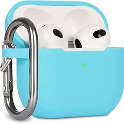 Case Cover compatibel met Airpods 3, siliconen hoes voor Airpods 3rd, schokabsorberende beschermhoes voor Airpods 3rd Generation met sleutelhanger, nachtblauw