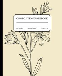 Composition Notebook: Vintage College Ruled Notebook With Botanical Pattern