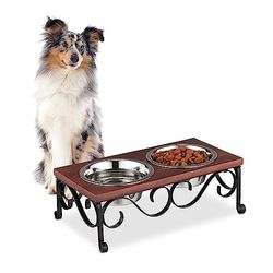 Relaxdays Ciotole Rialzate per Cani, 2 Scodelle in Acciaio Inox, 750 ml, Animali Domestici, Ferro e Legno, Marrone Nero, Cocco