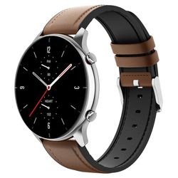 MoKo Strap Compatible with Amazfit Balance/Bip 5/GTR 2/2e/3/3 Pro/4/GTR 47mm/Cheetah Round/Pro/Stratos 2/3, 22mm Hybrid Leather Silicone Replacement Sport Watch Band for Men Women, Brown